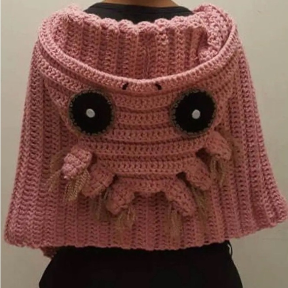 Pink Axolotl Crocheted Poncho